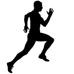 Image showing Athlete on running race, silhouettes. Vector illustration.