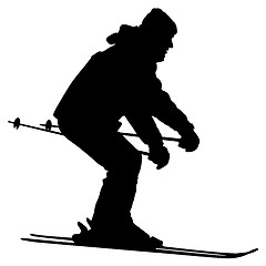 Image showing Mountain skier  speeding down slope. Vector sport silhouette.