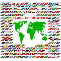 Image showing Flags of the world and  map on white background. Vector illustra