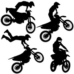 Image showing Set silhouettes Motocross rider on a motorcycle. Vector illustra