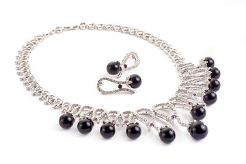 Image showing Necklace with black pearls