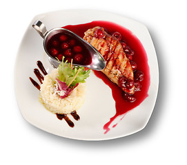 Image showing Delicious beef with cherry sauce. File includes clipping path