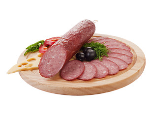 Image showing Sliced sausage with vegetables