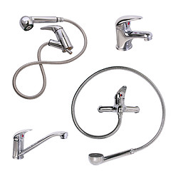 Image showing A set of sanitary taps and shower heads, closeup, isolated on wh