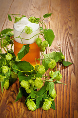 Image showing Pint and hop plant