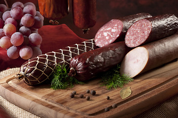 Image showing A composition of different sorts of sausages