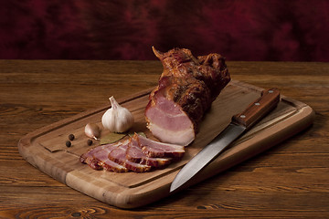 Image showing Smoked ham on the table