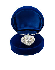 Image showing Chain with a brooch in form of heart in blue present box