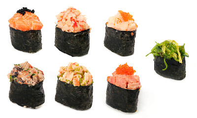 Image showing Different tipes of sushi, isolated on white