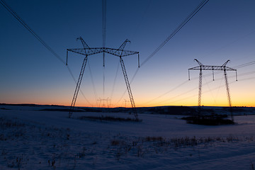 Image showing Daybreak above powerlines