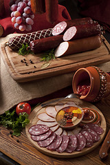 Image showing A composition of different sorts of sausages