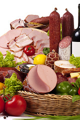 Image showing A composition of meat and vegetables with wine
