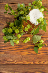 Image showing Pint and hop plant
