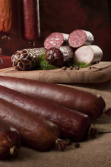 Image showing A composition of different sorts of sausages