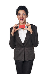 Image showing Business woman showing blank credit card