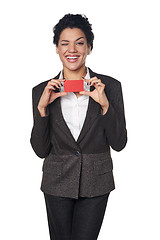 Image showing Business woman showing blank credit card