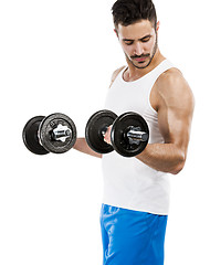 Image showing Athletic man lifting weights