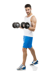 Image showing Athletic man lifting weights