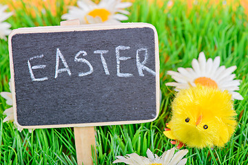 Image showing Easter chicken with chalkboard