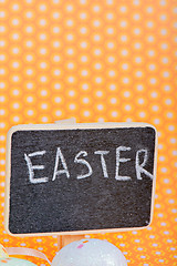 Image showing Chalkboard with Easter eggs