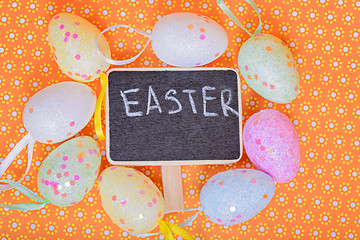 Image showing Easter eggs with chalkboard 