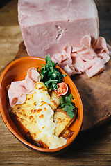 Image showing pancakes with ham cheese and vegetables