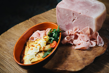 Image showing pancakes with ham cheese and vegetables