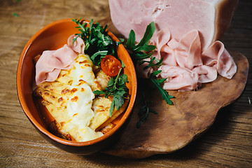 Image showing pancakes with ham cheese and vegetables