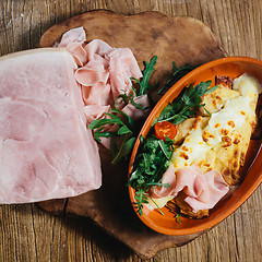 Image showing pancakes with ham cheese and vegetables