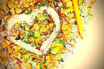 Image showing heart, yellow pencil and wood shavings