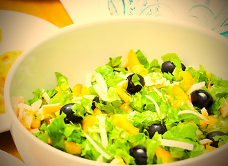 Image showing Assorted green leaf lettuce with squid