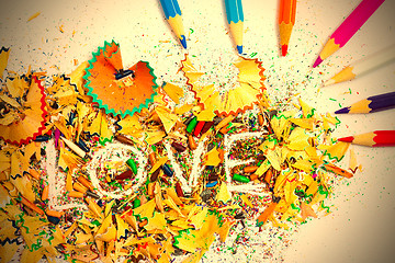Image showing The word LOVE on the background pencil shavings