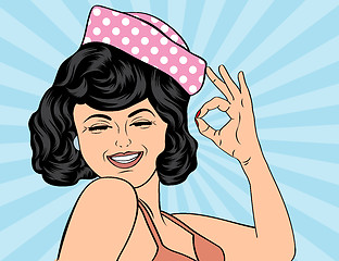 Image showing pop art cute retro woman in comics style laughing