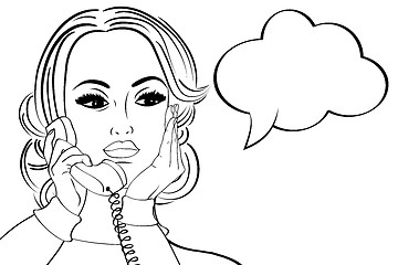 Image showing pop art cute retro woman in comics style talking on the phone