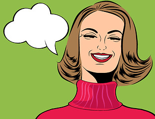 Image showing pop art cute retro woman in comics style laughing