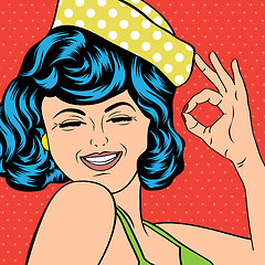 Image showing pop art cute retro woman in comics style laughing