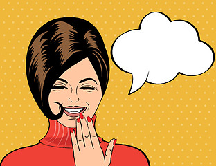 Image showing pop art cute retro woman in comics style laughing