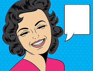 Image showing pop art cute retro woman in comics style laughing