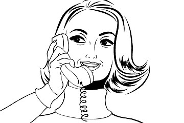 Image showing pop art retro woman in comics style talking on the phone