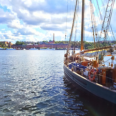 Image showing Sailboat and view over Stockholm city center