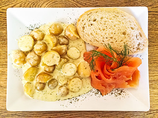 Image showing Smoked salmon and potatoes