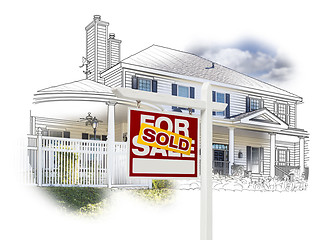 Image showing House and Sold Sign Drawing and Photo on White