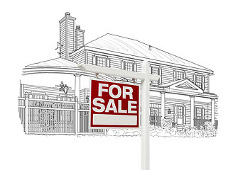 Image showing Custom House and Sale Real Estate Sign Drawing on White