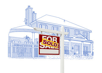 Image showing Custom House and Sold Real Estate Sign Drawing on White