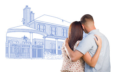 Image showing Military Couple Looking At House Drawing on White