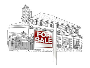 Image showing Custom House and Sale Real Estate Sign Drawing on White