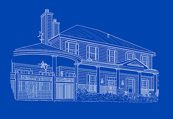 Image showing Custom White House Drawing on Blue