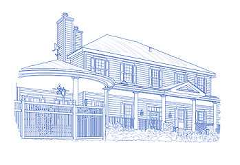 Image showing Custom Blue House Drawing on White