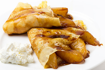 Image showing Pancakes with caramelised pears