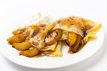 Image showing Pancake and cooked pears